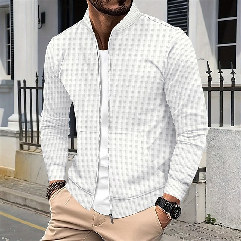 Per uomo Giacca Leggera Giacca a nido d'ape Giacca Casual Vacanza Quotidiano Traspirante Tasca Primavera Autunno Semplice Moda Classico Collo alla coreana Regolare Nero Bianco Blu Cachi Grigio Giacca del 2025 a $29.99 –P10
