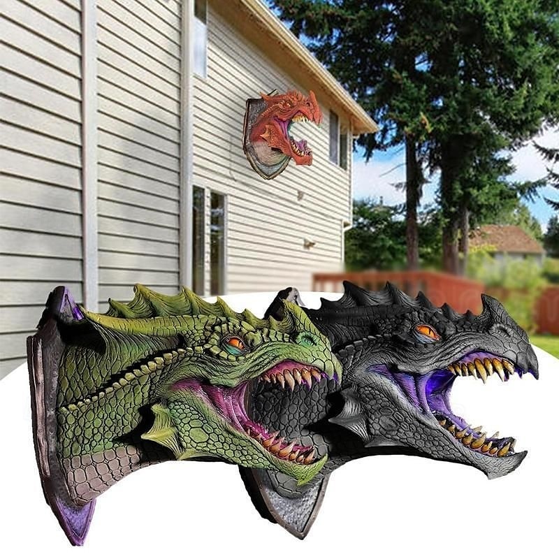 Socha draka s LED kouřovým efektem, 3D nástěnná umělecká závěsná socha pro zahradu nebo domácí dekoraci 2025 - $74.99 –P4