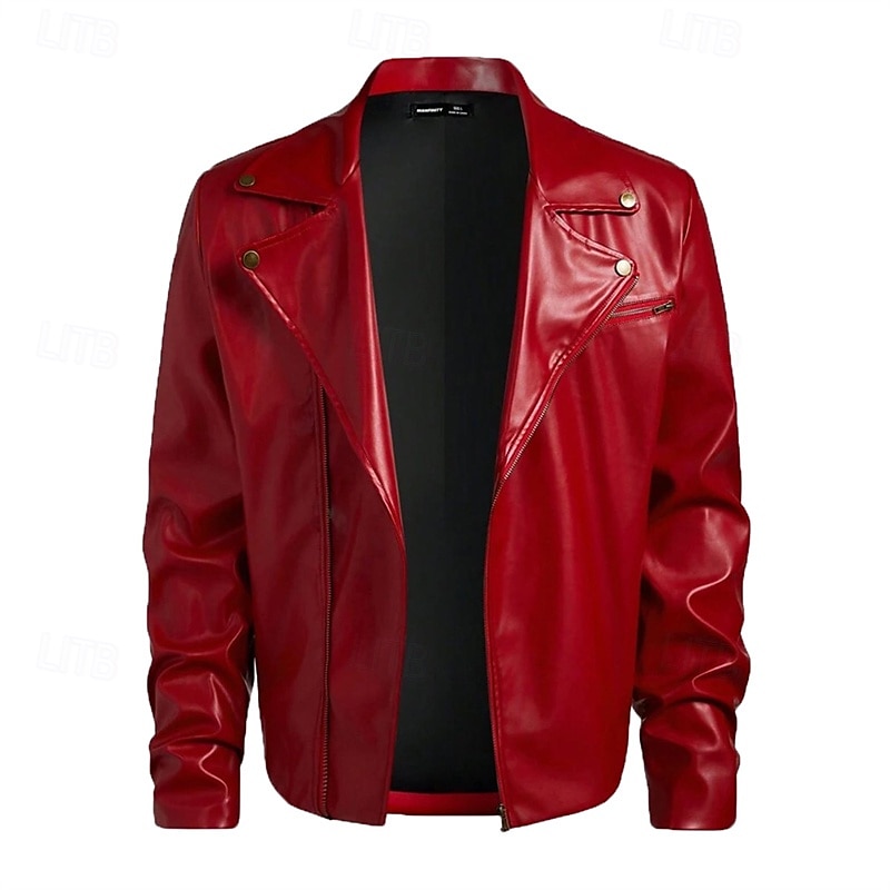 Herren Kunstlederjacke Bikerjacke Motorradjacke Urlaub Täglich Winddicht Warm Reißverschluss Herbst Winter Einfach Mode Klassisch Revers Regulär Rote Jacken 2025 - $54.99 –P1