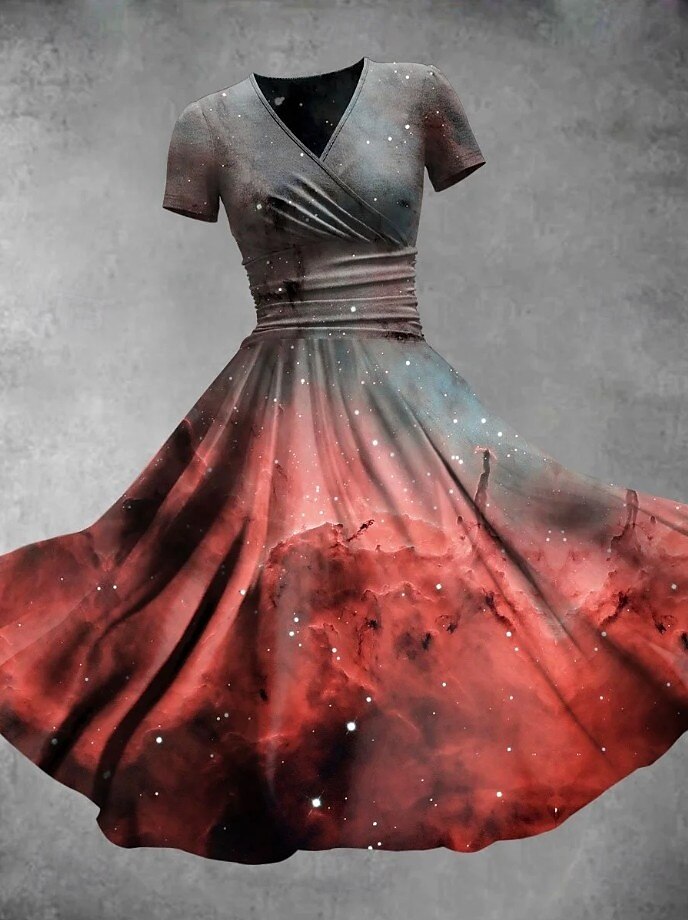 Halloween Dámské Midi Šaty A-Liniové Šaty Letní Šaty Fit a Flare Party Casual Denní Prázdny Regular Fit Graphic Abstraktní Krátký rukáv V výstřih Tmavě zelená Bílá Vínová červená Léto Podzim 2025 - $26.99 –P4
