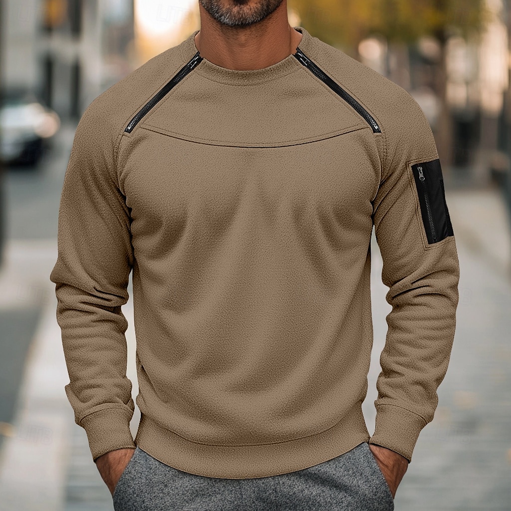 Voor heren Sweatshirt met rits Fleece hoodie Geelachtig bruin Zwart Leger Groen Marineblauw Bruin Ronde hals Effen Rits omhoog Voorvak Tactisch Sport & Outdoor Casual Streetwear Stoer Sportkleding 2025 - $25.99 –P7