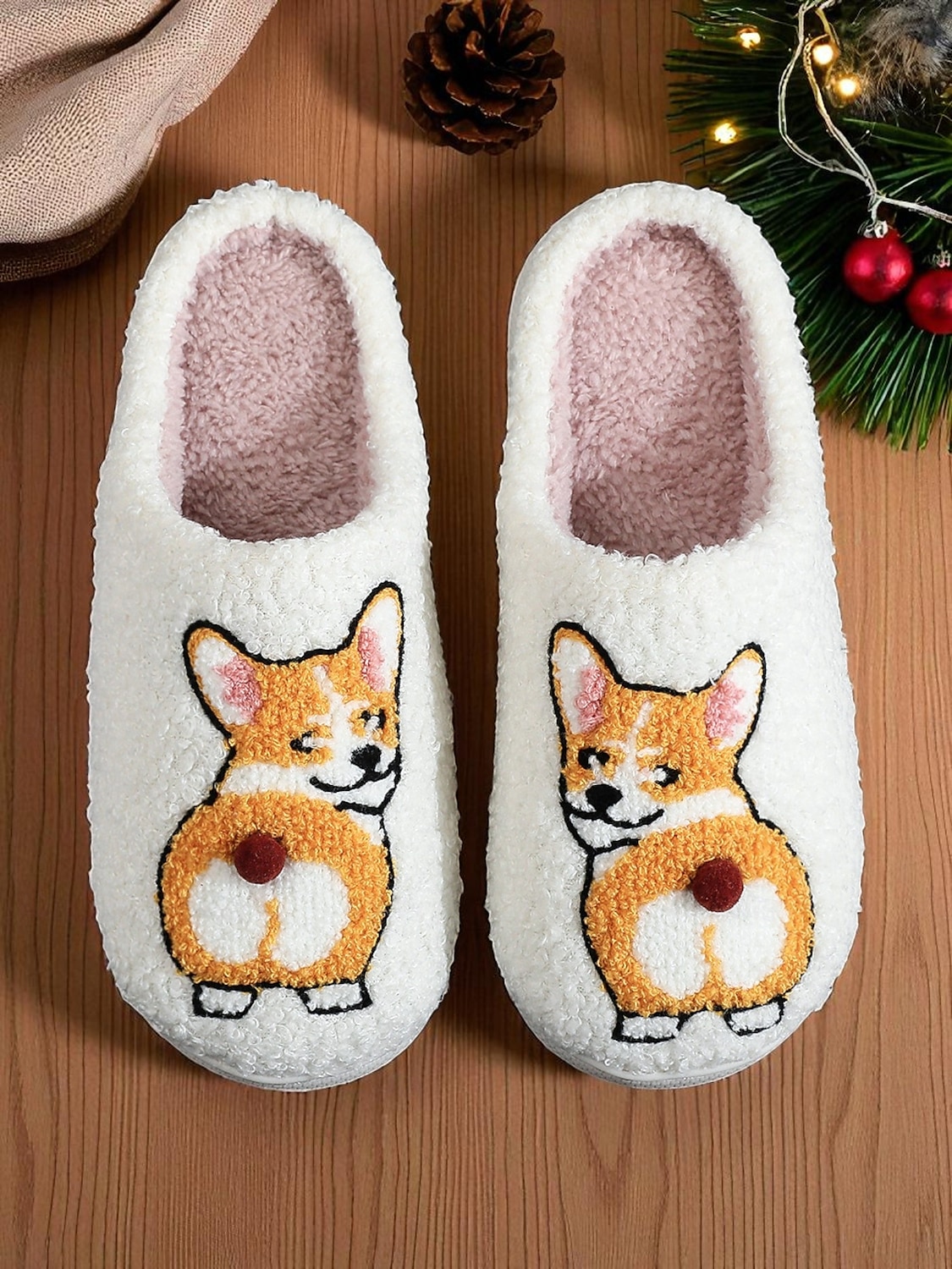 női kényelmes lakáspapucs corgi hímzéssel – aranyos, meleg lakberendező télire és pihenésre 2025 - $14.99 –P3