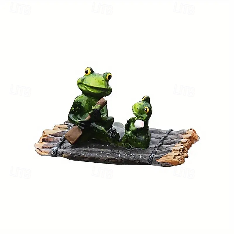 Figurine de grenouille et de tortue en résine dans un canoë, ornement flottant, figurine d'animal flottant réaliste avec des yeux jaunes, cadeaux idéaux pour le jardin, la piscine ou la rivière de 2025 ? $20.99 –P15