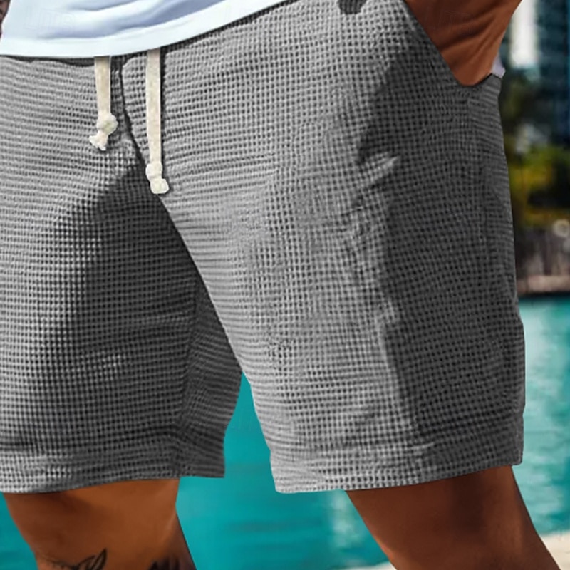 Homens Calções Waffle Shorts de moletom Shorts de praia Shorts de Corrida Shorts de Academia Cintura elástica Com Cordão Tecido Conforto Comprimento do joelho Ao ar livre Casual Diário Férias Estilo de 2025 por $18.99 –P5