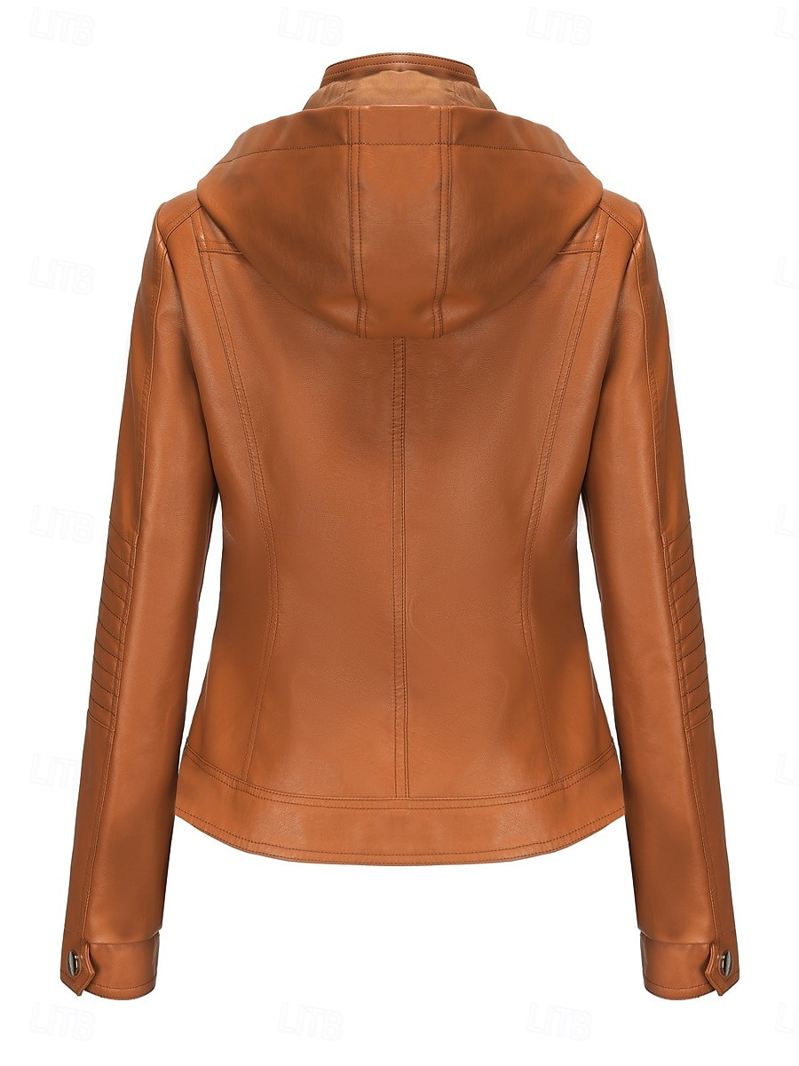 Femmes Veste en Similicuir Veste Décontractée Confortable Respirant Fermeture éclair Avec Poches Occasionnel Uni Vacances Rue Occasionnel Tenue quotidienne Fermeture éclair Court À capuche Coupe de 2025 ? $47.99 –P7