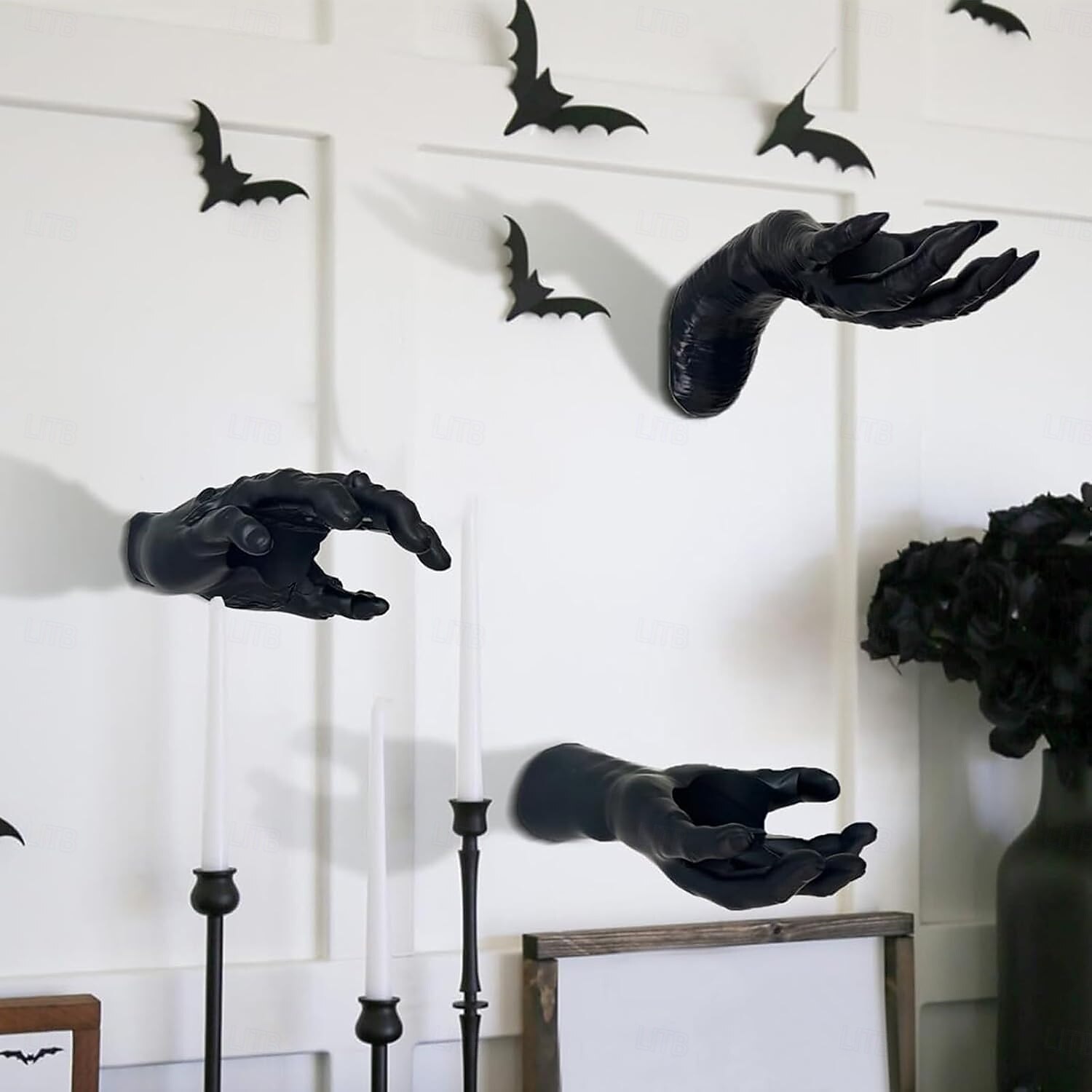 3 ks halloweenské nástěnné dekorace strašidelné ruce držák na svíčky závěsný háček kolekce strašidelný duch ruka úložná police dekorace 2025 - $11.99 –P6