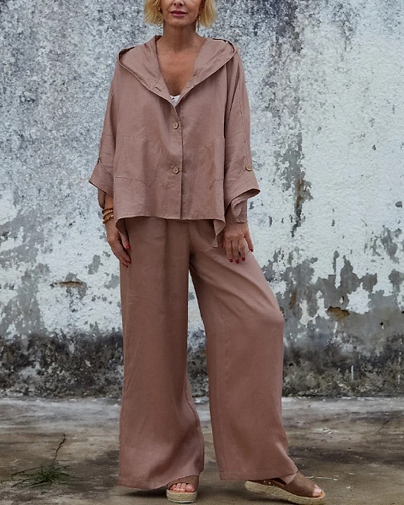 Femmes Mode Streetwear Chemisier Ensembles de Pantalons Haut boléro manche longue À capuche Couleur Unie Vacances Décontracté Quotidien Blanche Rose Claire Marron Printemps Coupe régulière de 2025 ? $30.99 –P3