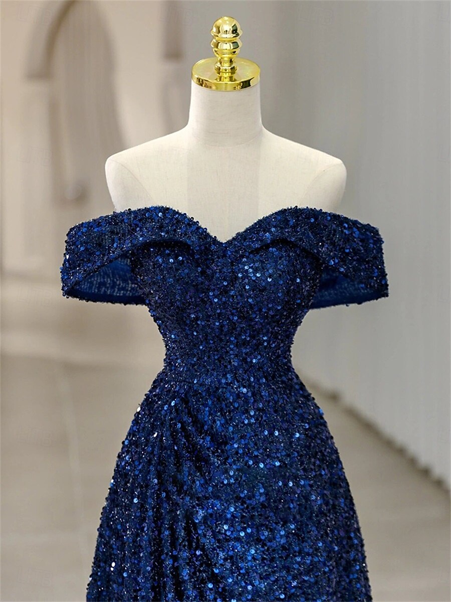A-Linie Meerjungfrauenschnitt Abendkleid Elegant Kleid Formell Hochzeit Bodenlang Ärmellos Schulterfrei Paillettenbesetzt Rückenfrei mit Falten Paillette 2025 2025 - $129.99 –P4
