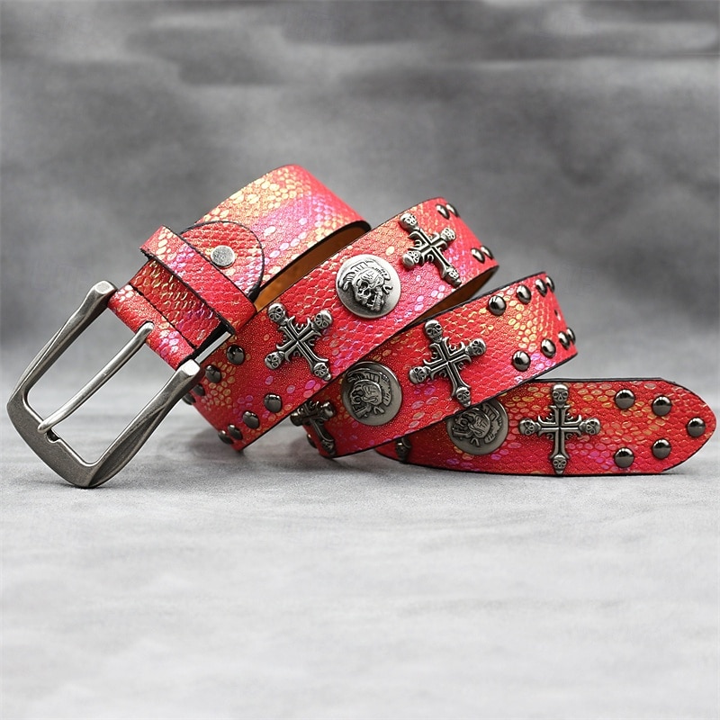 Муж. ремень Автоматическая пряжка Быстрый выпуск Кожа PU Сплав Винтаж Прочный Регулируется Крест Черепа Синий Серебряный на открытом воздухе Повседневные Пояс на талию 2026 - $29.99 –P17