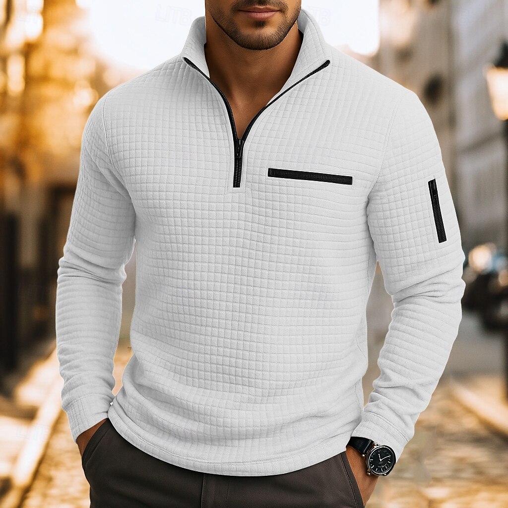 Hombre Camisetas polo con diseño de gofre Casual Cremallera de un cuarto Manga Larga Moda Cómodo Bloque de color Cerrar Bolsillo Otoño Primavera & Otoño Ajuste regular Blanco Negro Azul Naranja 2025 - $25.99 –P2