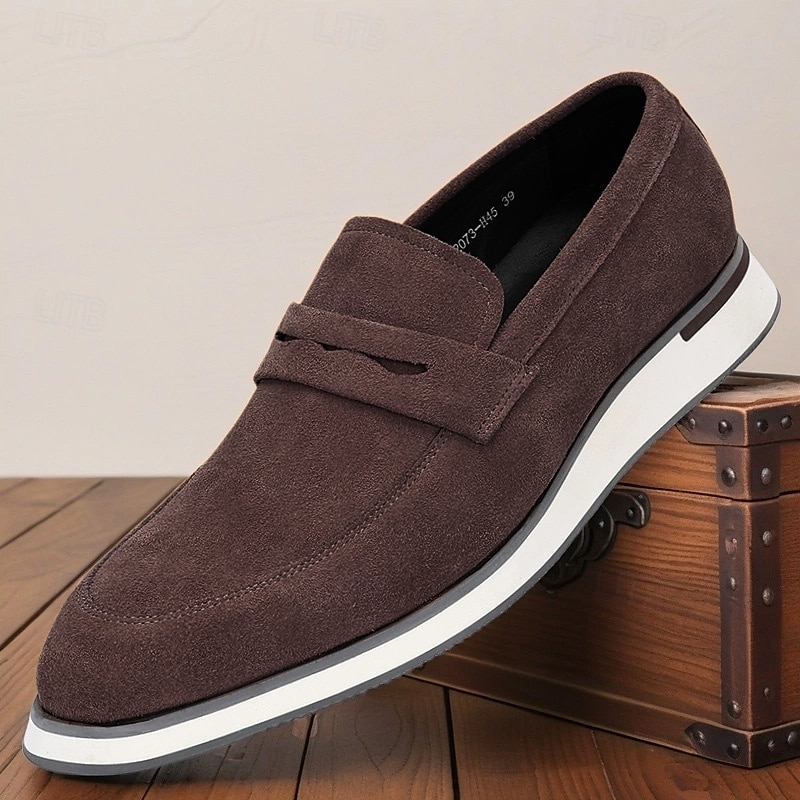 Men's Tan Cowhide Suede Slip-on Loafers with Modern Design Comfortable and Stylish for Office Wear, Casual Outings and Travel 2025 - $94.99 –P6