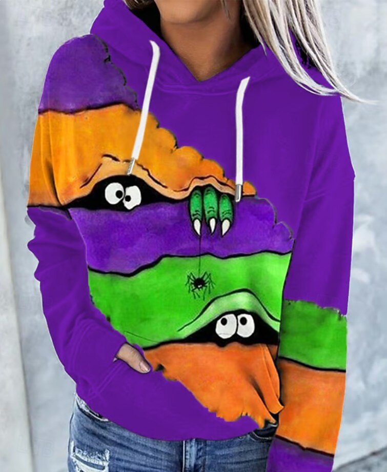 Femmes Sweat à capuche Graphique Halloween Occasionnel manche longue À capuche Hauts Réguliers Tenue de soirée Rue Tenue Quotidienne Noir Violet Orange Vert Gris foncé Printemps Automne Hiver de 2025 ? $27.99 –P3