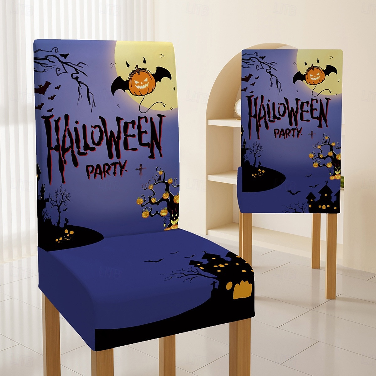 Halloween-Esszimmerstuhlbezug mit Totenkopfmuster, Festival-Tischdekor, Verkleidungsrequisiten zur Dekoration 2025 - $7.49 –P14