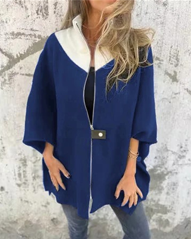 Damen Mantel Freizeitjacke Warm Bequem Patchwork Reißverschluss Mode Modern Lässig Farbblock Ausgehen Wochenende Reisverschluss Regulär Stehkragen Normale Passform Dreiviertelarm Oberbekleidung 2025 - $31.99 –P9
