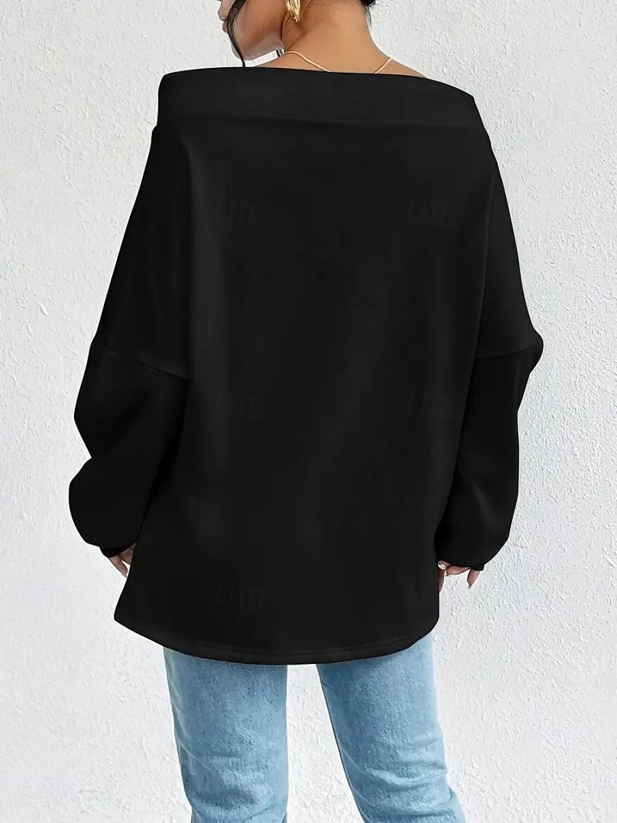 Women's Pullover Sweatshirt Plain Casual Long Sleeve Round Neck Regular Tops Street Dailywear Black White Blue Gray Fall Winter 2025 - $24.99 –P6