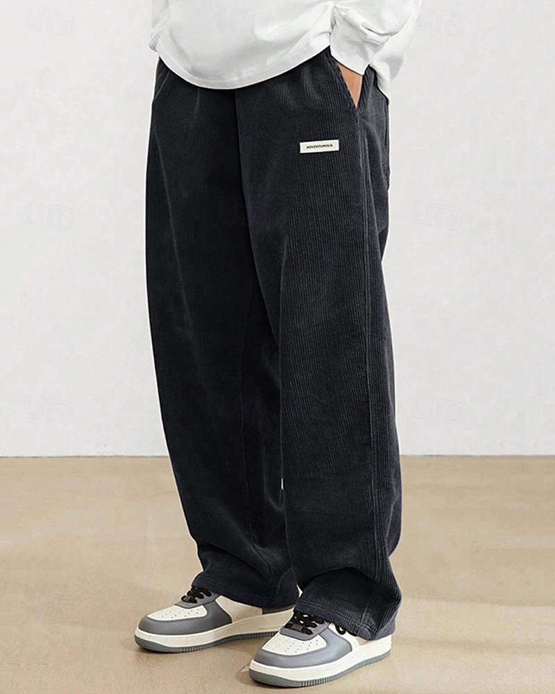 Homens Calças de Veludo Calças Calça casual Bolsos Cintura elástica Com Cordão Tecido Conforto Esportes Diário Moda Casual Preto Branco Micro-Elástica de 2025 por $26.99 –P12