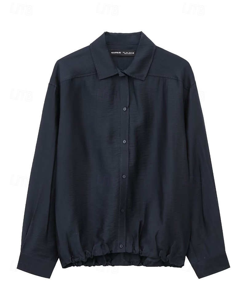 Damen Hemd Textur Bluse Bluse Einfach Modern Lässig Langarm Hemdkragen Normale Oberteile Täglich Ausgehen Gerafft Marineblau Herbst 2025 - $38.99 –P1