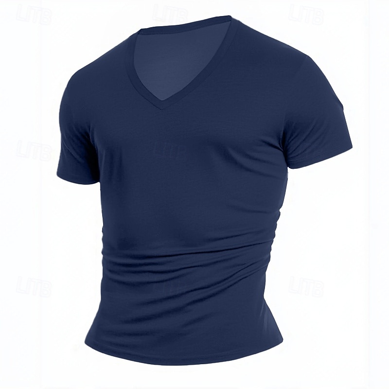 Homens Camiseta T-shirt Manga Curta Decote V Verão Todas as Estações Côr Sólida Tecido Designer Básico Contemporâneo Moderno Em V Casual Férias Rua Branco Top Tee para Homens de 2026 por $13.49 –P4