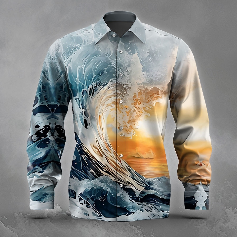 Voor heren 3D Print Oceaan Zonsondergang Overhemd Overhemd met knopen Lange mouw Mode-casual Feestdagen Streetwear Zomer Lente Strijkijzer 3D-afdrukken shirts met kraag Blauw 1# blauw 2025 - $25.99 –P3