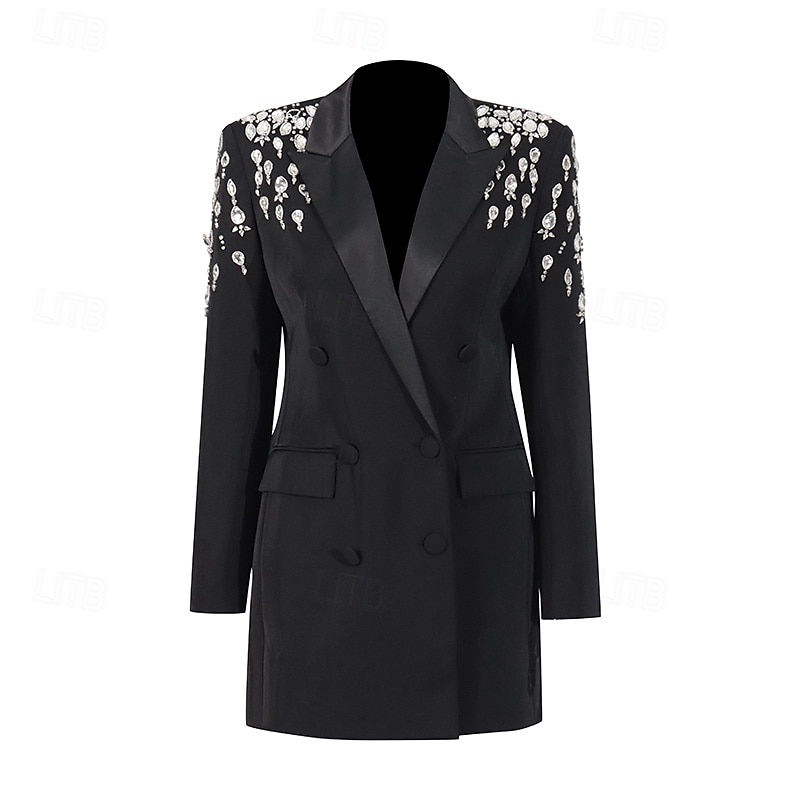 Dvouřadé sako na míru s křišťály, pouzdrové / sloupkové šaty ve smokingu, večerní šaty ve stylu couture, elegantní šaty pro formální večírek, krátké / mini šaty s dlouhým rukávem, saténové šaty s 2025 - $135.99 –P2