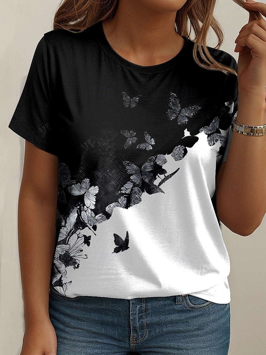 Women's Plus Size Tops T Shirt Graphic Butterfly Print Short Sleeve Crew Neck Casual Daily Knit Summer Spring Black Red 2026 - $21.99 –P4