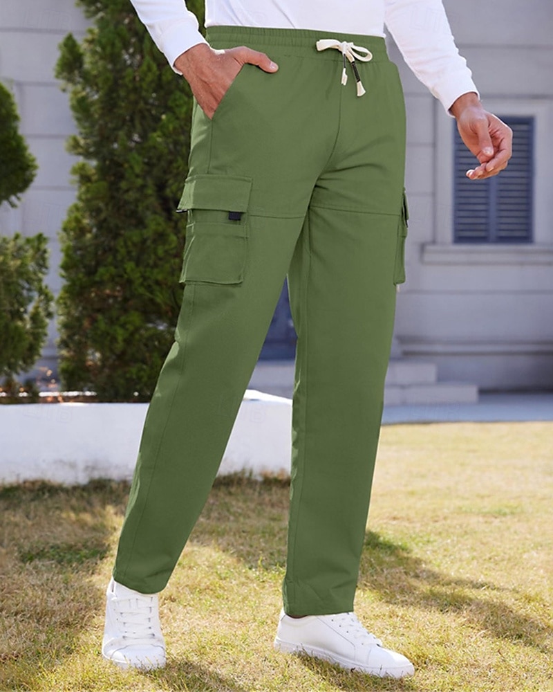 Homens Calças Cargo Calças Cintura elástica Com Cordão Bolso multi Tecido Vestível Ao ar livre Diário Acampar e Caminhar Moda Clássico Preto Verde de 2025 por $24.99 –P1