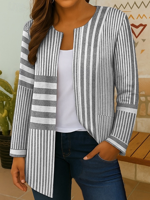 Women's Blazer Windproof Warm Pocket Color Block Modern Geometric Casual Daily Casual Daily Regular Crewneck Loose Fit Long Sleeve Outerwear Black Yellow Pink Fall 2025 - $27.99 –P3
