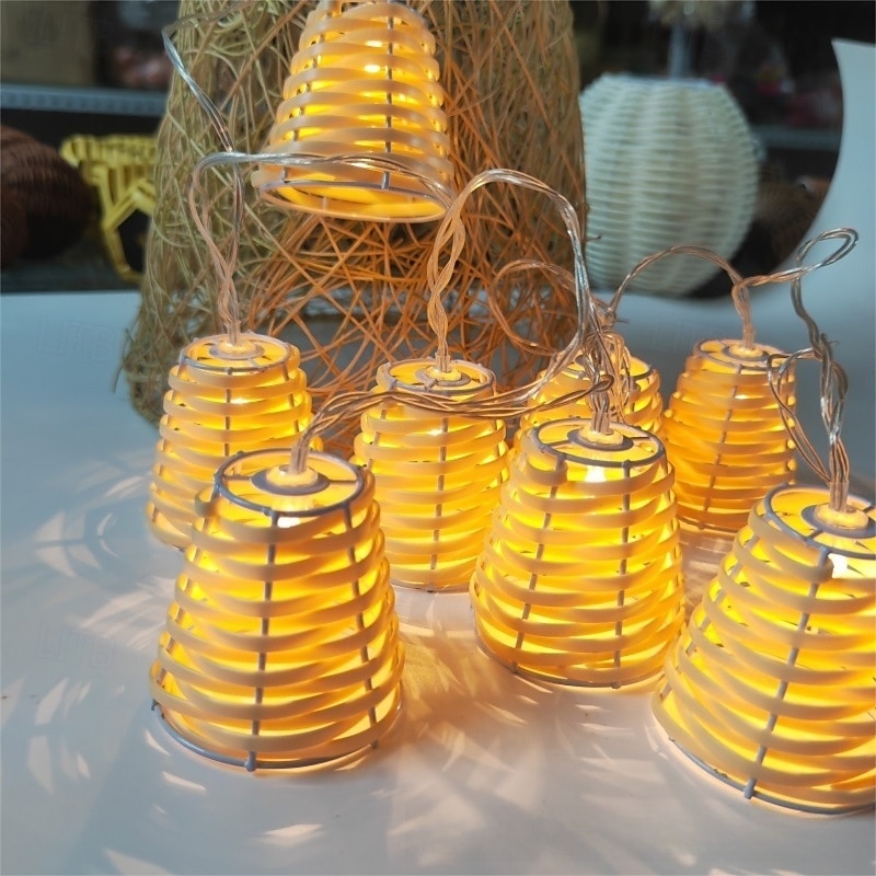 Lanterna decorativa in rattan con luci a stringa - 10 LED in rattan con sfere in stile batteria/energia solare, per interni ed esterni, impermeabile, per patio, casa, pergola, veranda, festa, cortile, del 2025 a $68.99 –P7