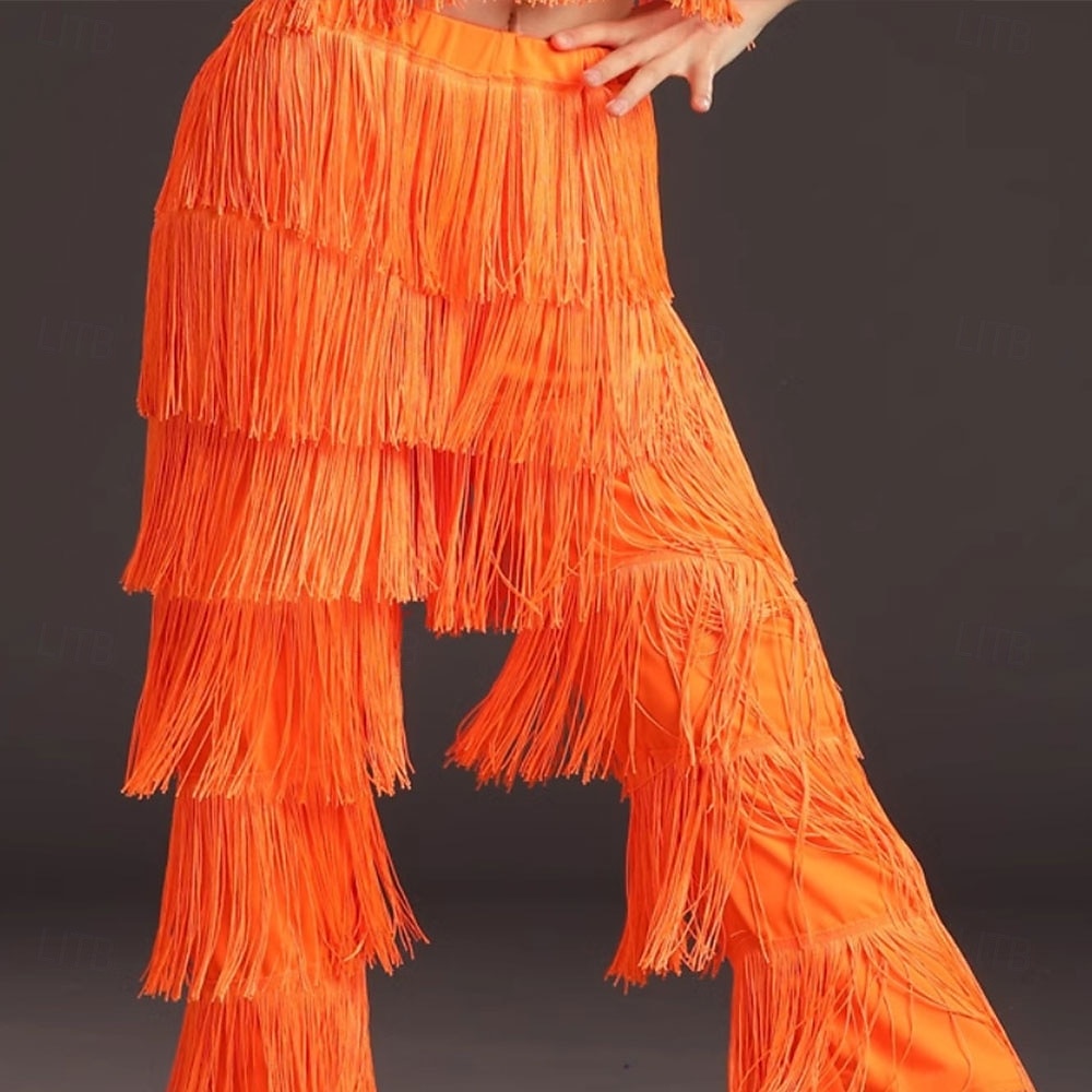 Pantalón de baile latino con borlas de 7 niveles BH1985 para mujer, pantalón de práctica profesional con flecos negros para adultos. 2026 - $35.99 –P8