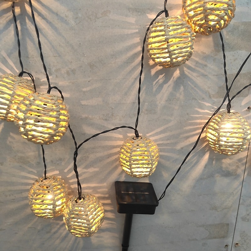 Rattan Wire Ball Style Decorative Lantern String Lights - 10 Lights Globe Rattan Wicker Ball String Lights Indoor Outdoor Patio String Light for Home Pergola Porch Party Backyard 2025 - $32.99 –P15