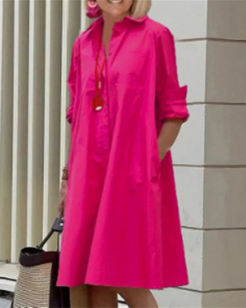 Femmes Robe Midi Robe Chemise Robe Décontractée Mode Moderne Quotidien Plage Week-end Coupe régulière Uni manche longue Col de chemise Bleu Vert Rose rouge Printemps Automne de 2025 ? $26.99 –P3