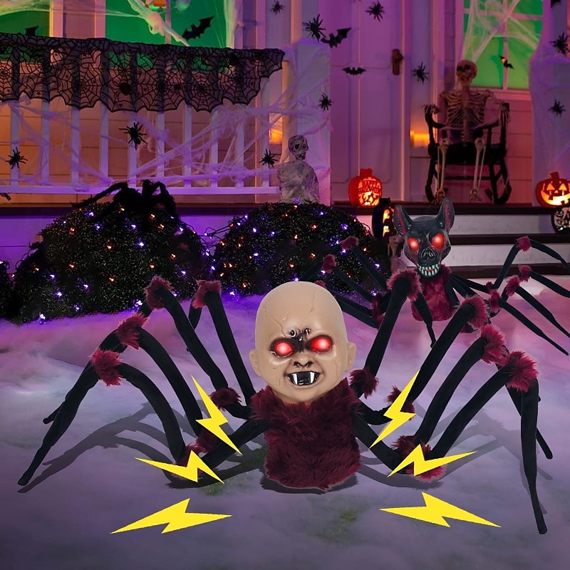 Halloween ny krypende edderkopp elektrisk plysj edderkopp justerbare ledd induksjon elektrisk lysende lyd spøkelser 2025 - $63.99 –P3
