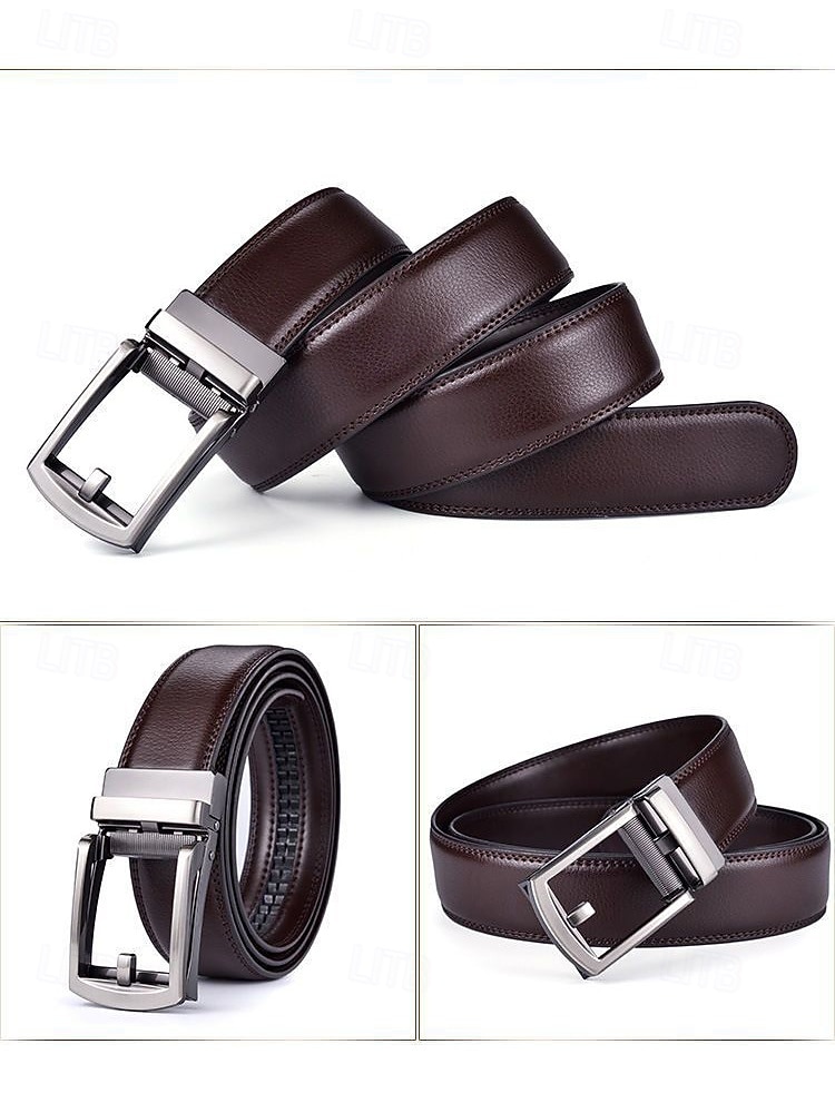 Ceinture en cuir véritable pour homme avec boucle à cliquet automatique – Ceinture classique ajustable pour le travail, le bureau et le quotidien de 2025 ? $14.99 –P9