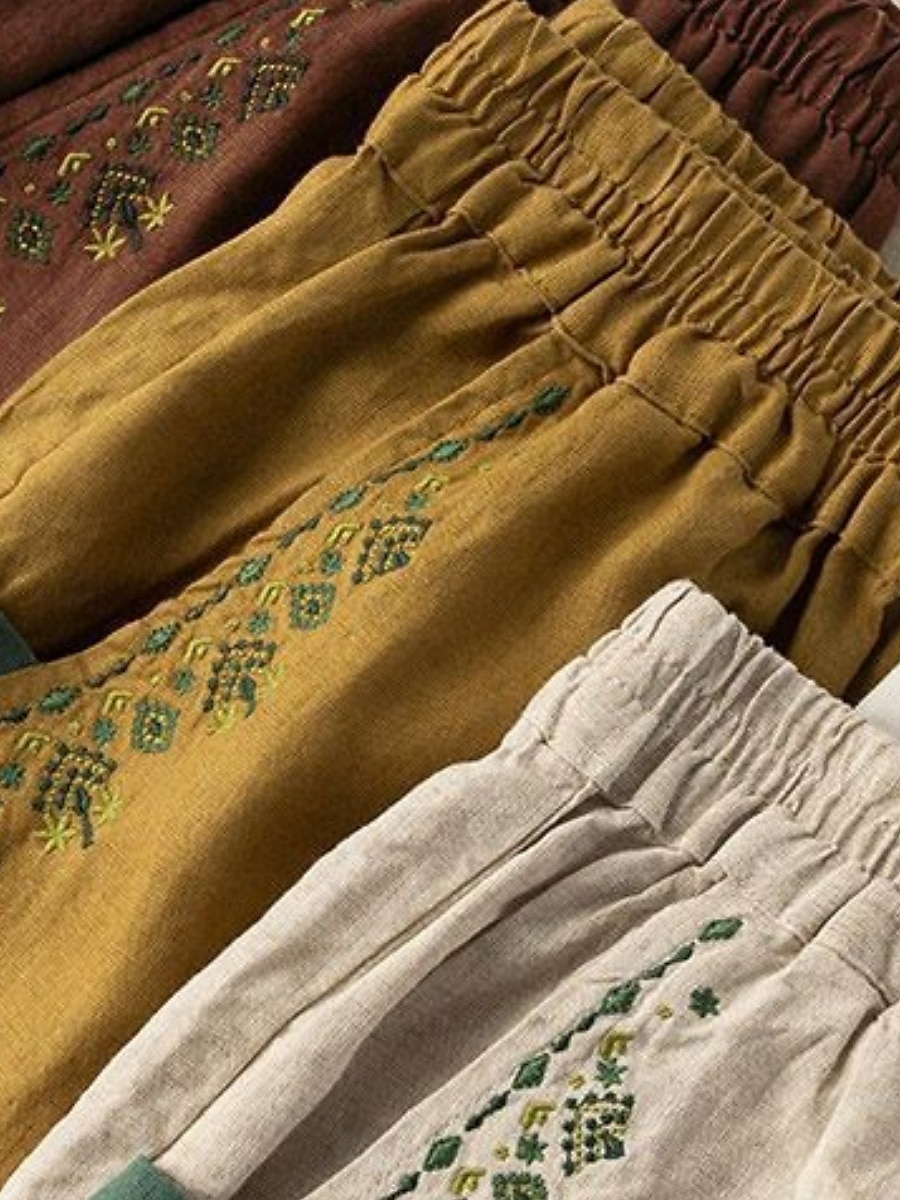 Mujer Pantalones de lino y algodón Chinos Moda Básico Longitud total Alta cintura Floral Bordado Comodidad Al Aire Libre Microelástico Vacaciones Calle Diario Blanco Amarillo Albaricoque Café Verano 2025 - $18.99 –P12