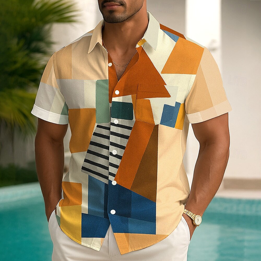 Voor heren Kleurenblok Raster / Plaid Overhemd Zomer overhemd Overhemd met knopen Korte mouw Mode-casual Buiten Vakantie Dagelijks gebruik Zomer Lente Strijkijzer 3D-afdrukken shirts met kraag 2025 - $23.99 –P1