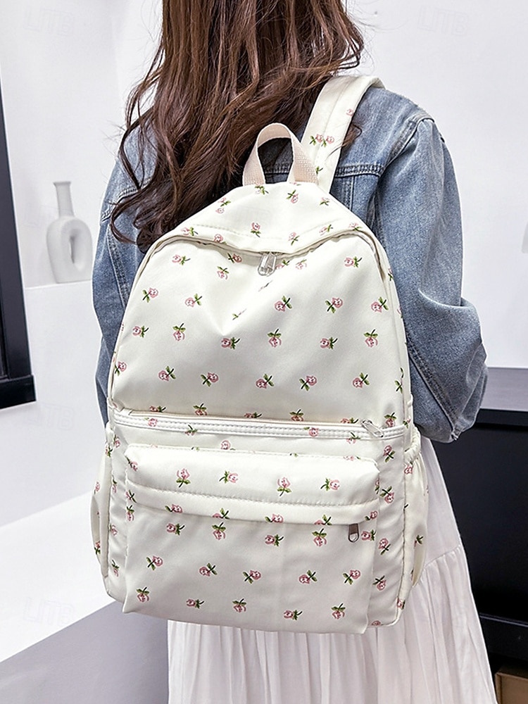 Teen Girls Floral Canvas Backpack Vintage Aesthetic School  display picture 3