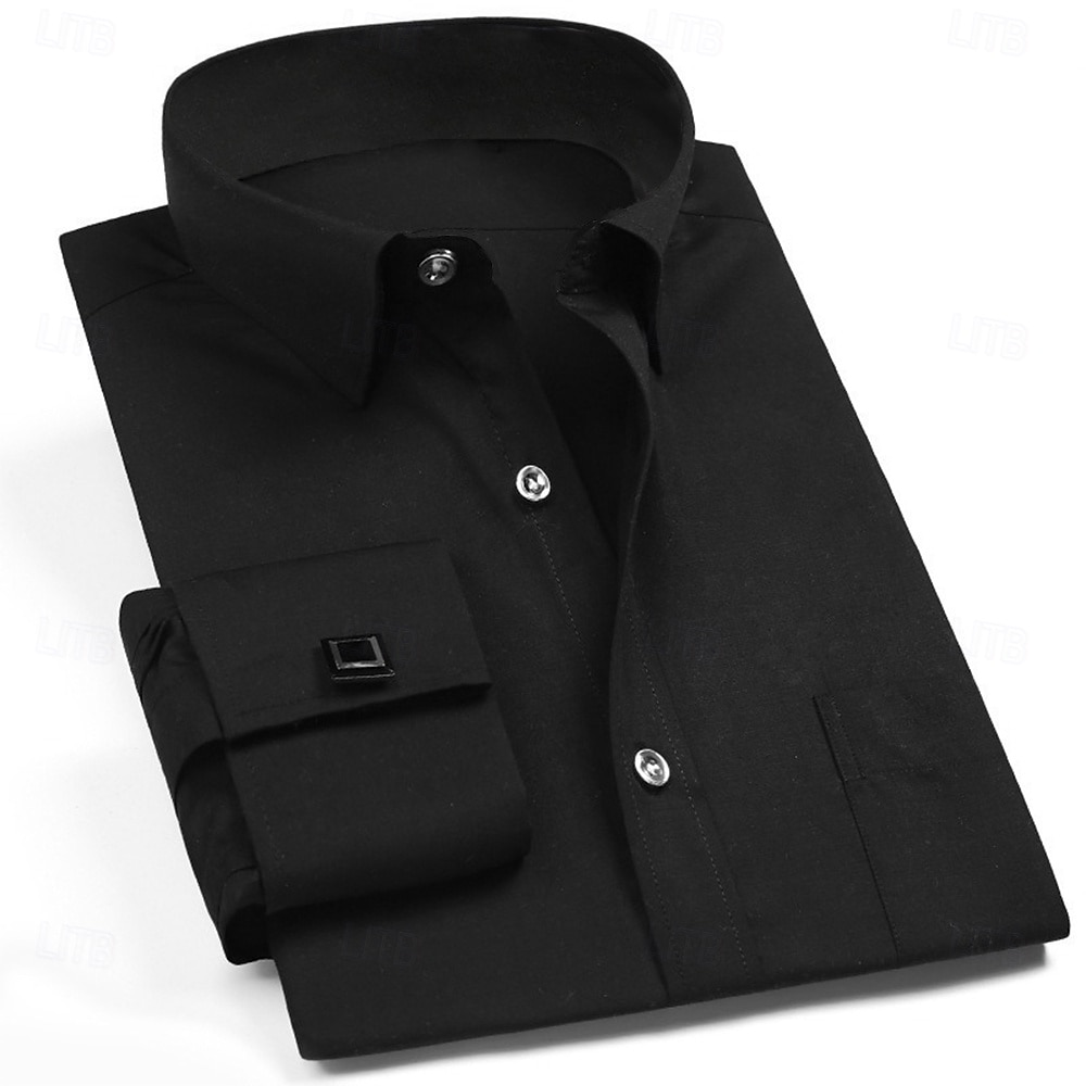Męskie Koszule eleganckie Nieżelazna koszula Francuskie koszule z mankietami Koszula z kołnierzykiem Zapinana na guziki koszula Krzywa Ślub Praca Czarny Biały Rumiany róż Niebieski Długi rękaw 2025 - $31.99 –P4