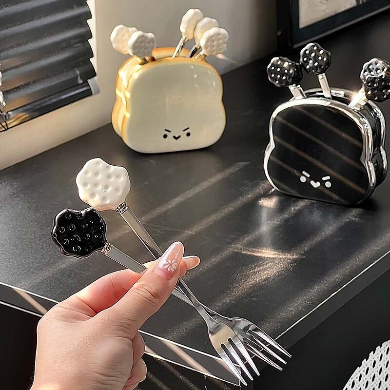 Bread-Shaped Fruit Fork Set with Jar, Cute Afternoon Tea and Café Tableware, Perfect for Fruits and Snacks 2025 - $32.99 –P2