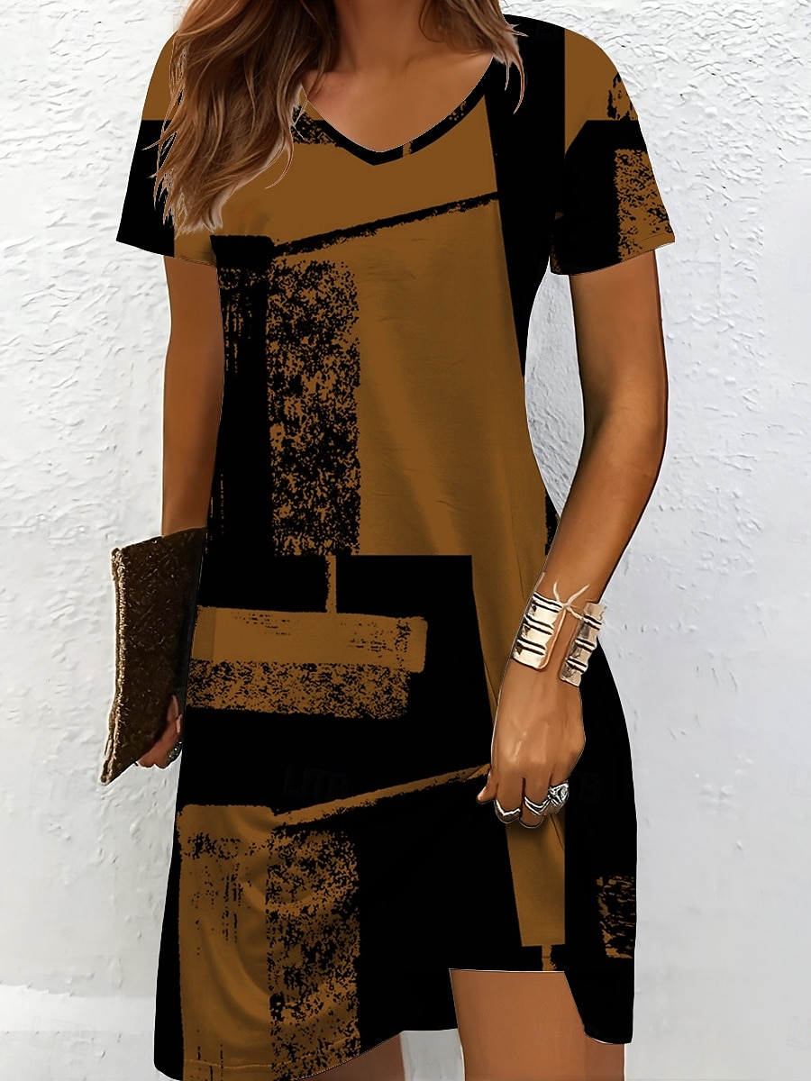 Pentru femei Rochie Mini Rochie din Tricot Rochie casual Rochii Tricou Rochie de Vară Vacanță Casual Fit regulat Grafic Geometric Abstract Manșon scurt În V Negru și Alb Șampaniu Roșu-aprins Albastru 2025 - $23.99 –P9