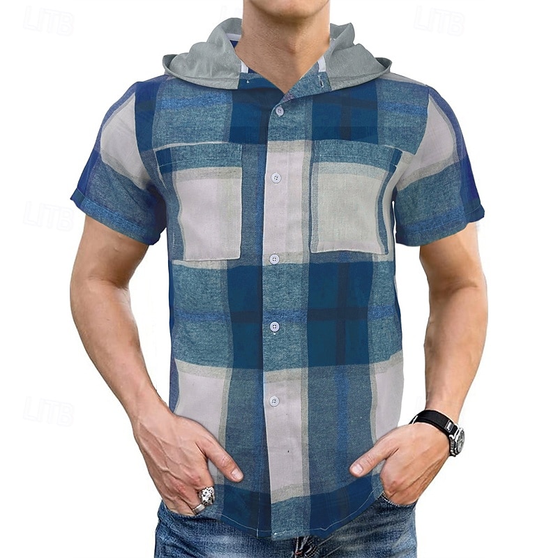 Per uomo Camicia Camicia Estiva Camicia casual Camicia da Spiaggia Camicia con Bottoni Rosso Blu Marrone Verde Manica Corta Plaid Con Cappuccio Vacanza Camicia hawaiana Tasca Abbigliamento Poliestere del 2025 a $20.99 –P10