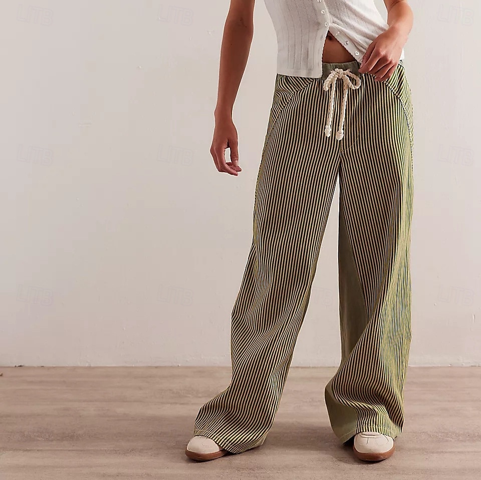 dam bomullsblandad denim culottes vida ben semester vintage snygg full längd medelhög midja randig lapptäcke randig bekväm oelastisk utomhus semester hem marinblå jordgul svart armégrön 2025 - $44.99 –P2