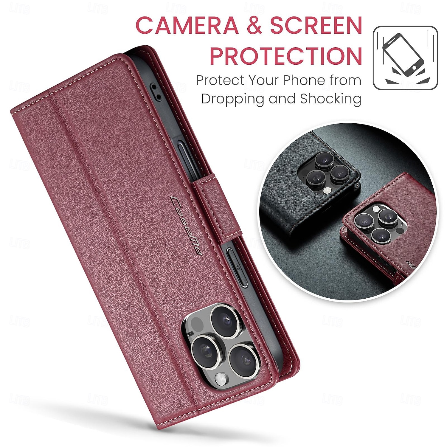 telefon Carcasă Pro Apple AirTag iPhone 16 15 14 Pro Max Plus iPhone 16e Flip Cover Ochrana celého těla Stojánek Slot pro kartu TPU PU kůže 2025 - $12.99 –P10