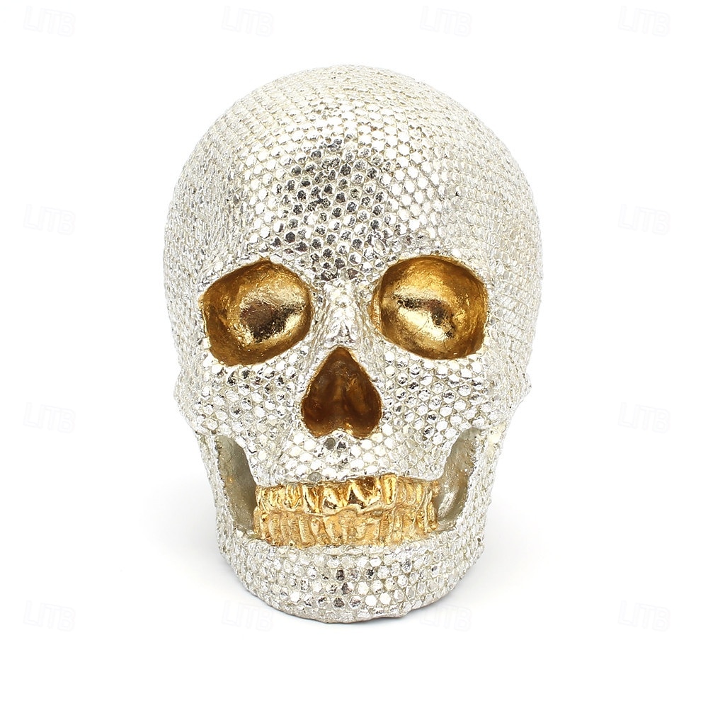 Statuetta in resina di Halloween, mini teschio con paillettes argentate, decorazione creativa per la casa, ornamento da tavolo, spettrale artigianato in resina di Halloween, accessorio decorativo per la festa, espositore da bar del 2025 a $17.49 –P5