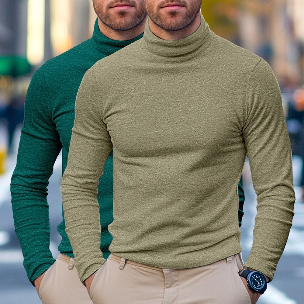 T-shirt à manches longues pour homme, 2 pièces, col roulé, manches longues, blanc, noir, col pile, automne, hiver, printemps, automne, couleur unie, uni, quotidien, décontracté, style urbain, 2 de 2025 ? $28.99 –P7