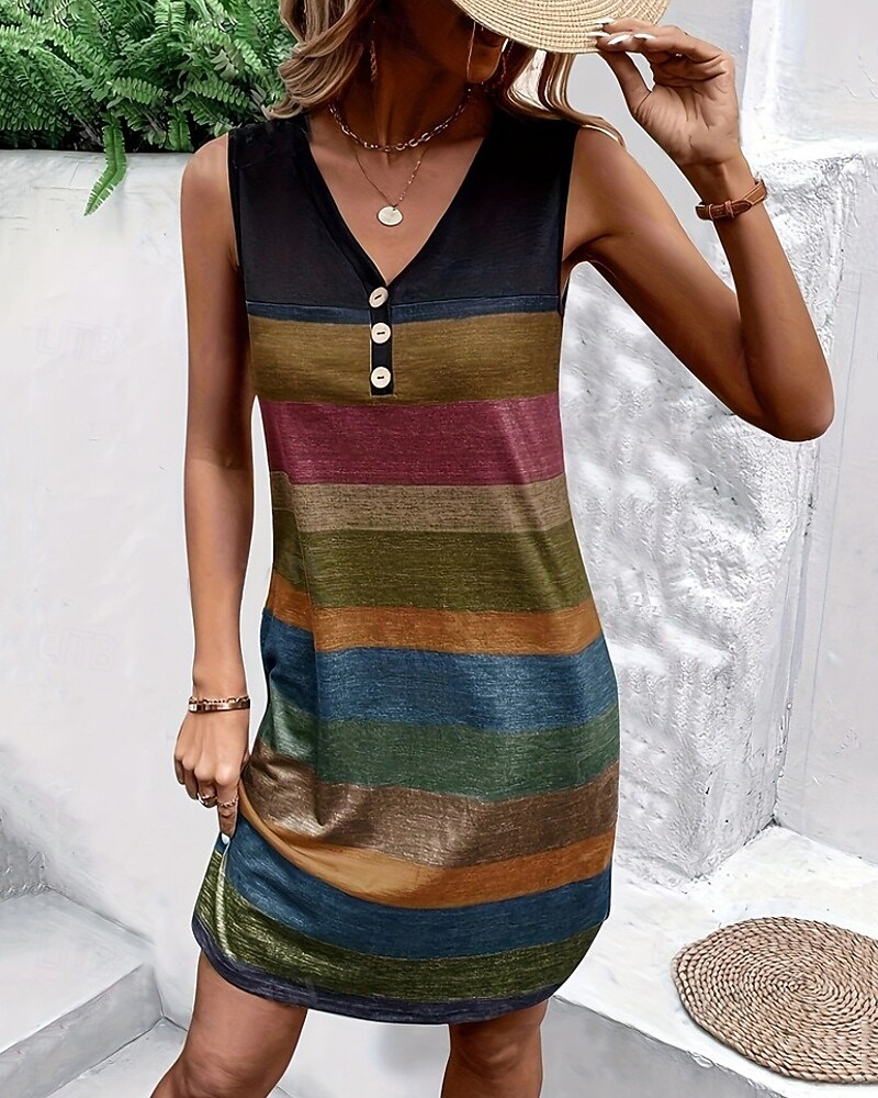 Pentru femei Rochie Mini Rochie casual Rochie de vară Modă Modern Zilnic Plajă Sfârșit de săptămână Fit regulat Bloc Culoare Fără manșon În V Curcubeu Primăvară Toamnă 2026 - $24.99 –P2
