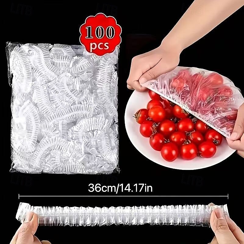 100PCS Reusable Elastic Food Storage Covers, Transparent Stretchable Plastic Bowl and Plate Lids, Airtight Seal Wraps, No Odor, Ideal Alternative to Foil and Cling Film for Kitchen Use 2025 - $6.49 –P2