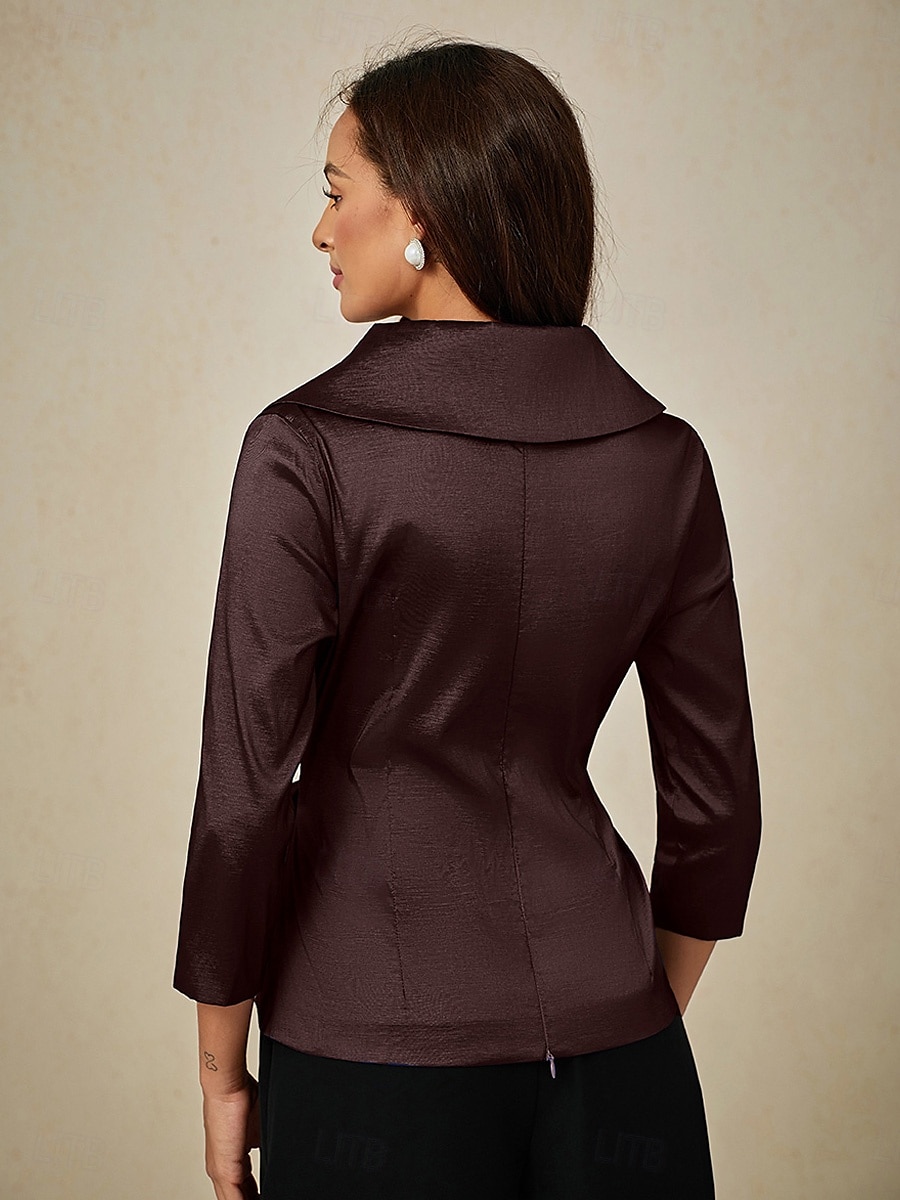 Femmes Chemisier Hauts de soirée Élégant Métallique Moderne Manche 3/4 Col en V Hauts Réguliers robe demoiselle d honneur Soirée Semi-Formel Nœud devant Marron Printemps, Automne, Hiver, Été de 2025 ? $79.99 –P2