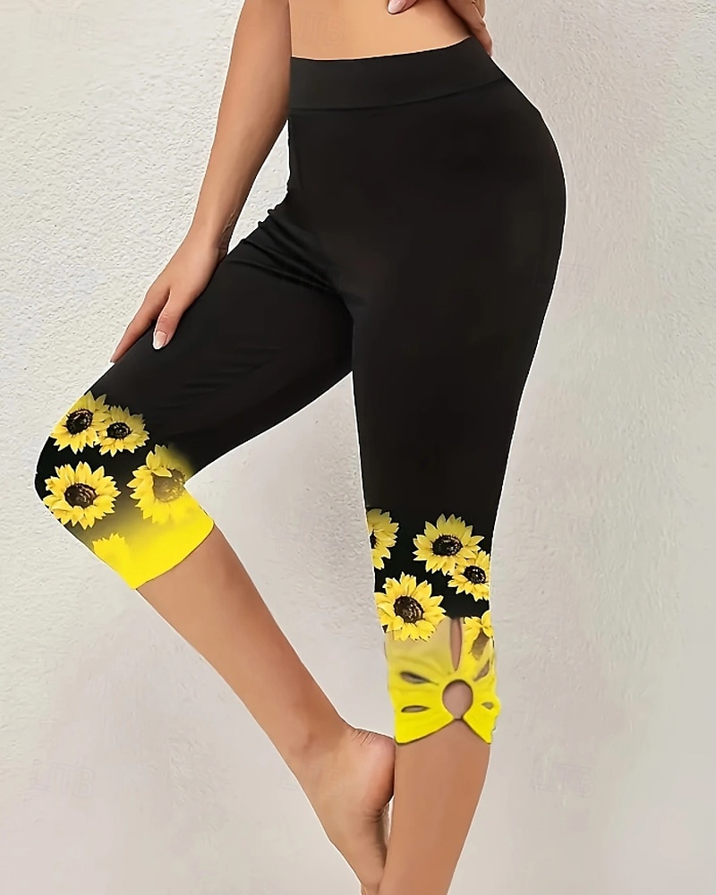 Dam Byxor Damasker Streetwear Ledigt Vadlängd Naturlig Blomma Elastisk midja Mönster Mjuk Gata Helgdag Dagliga kläder Svart Höst Normal 2025 - $16.99 –P2