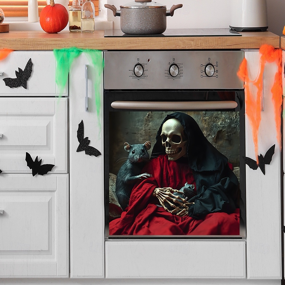 halloween mosolygós koponya és patkány ablakmatrica, üvegszekrény és konyhai öntapadós falmatrica, hátborzongató lakberendezés halloween partira 2025 - $6.99 –P1