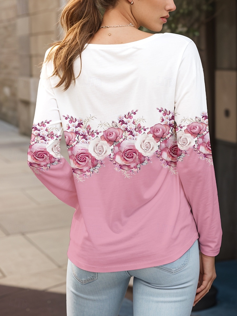Femmes T-shirt Fleuri Graphique Plantes ancien Élégant Classique manche longue Col ras du cou Col rond Hauts Réguliers Quotidien Imprimé Jaune Rose Claire Bleu Violet Vert Été Printemps Automne de 2025 ? $22.99 –P2